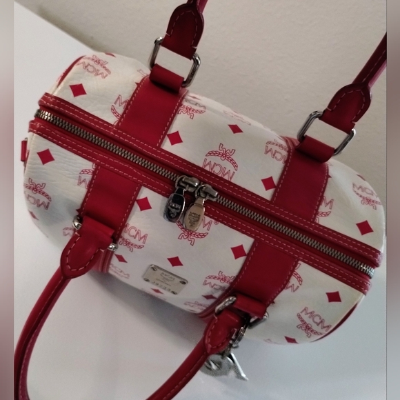 MCM Pink and White Boston Bag w/MCM Charms - Picture 7 of 12